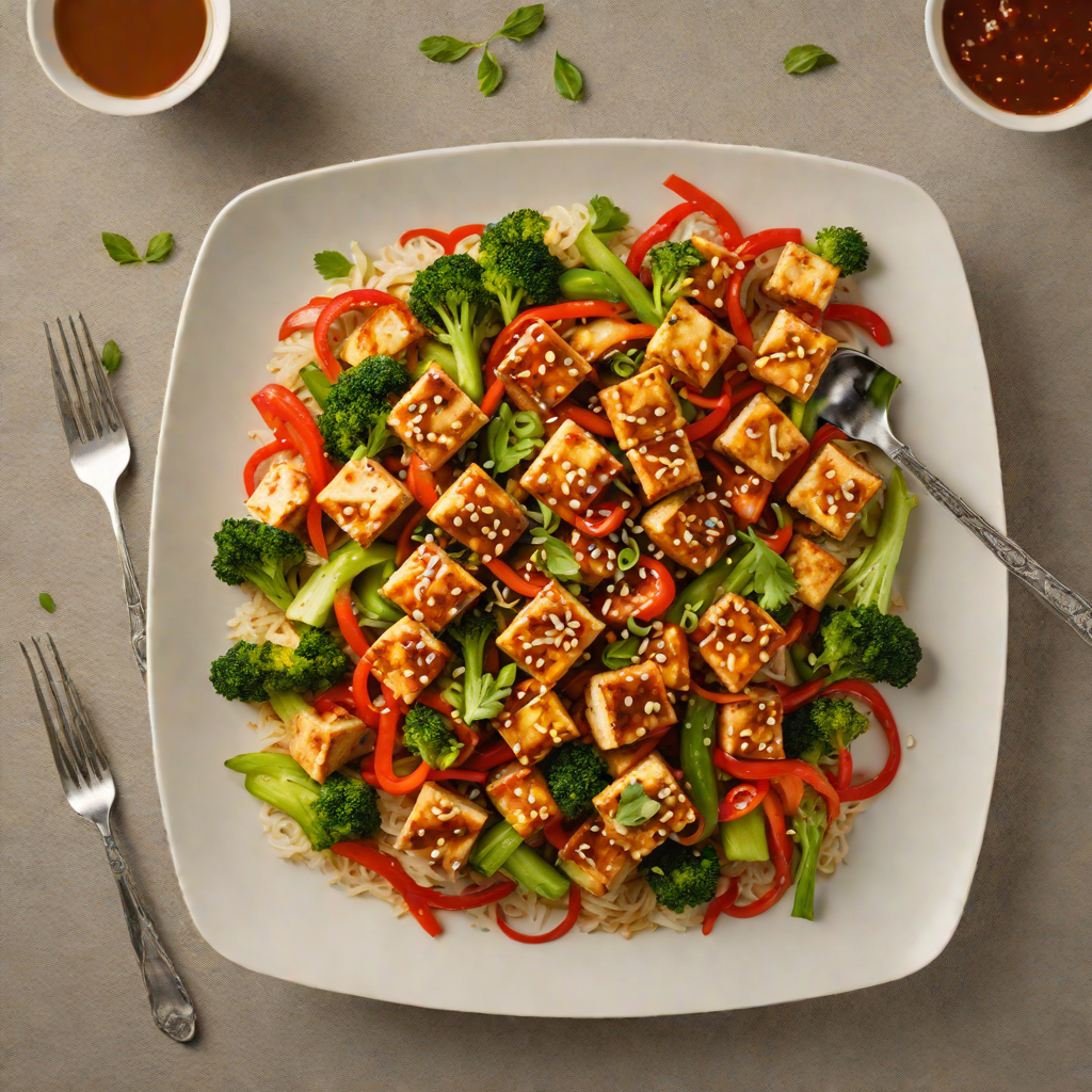 Baked Tofu and Vegetable Stir Fry with Spicy Miso Sauce