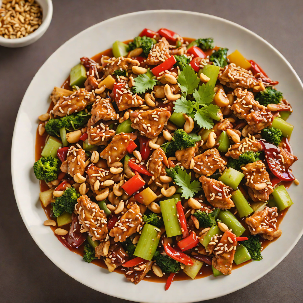 Stir-Fried Chicken and Vegetables in Spicy Brown Chili Sauce with Peanuts