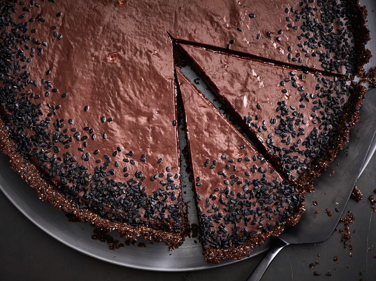 Chocolate Miso Ganache Tart with Roasted Black Sesame