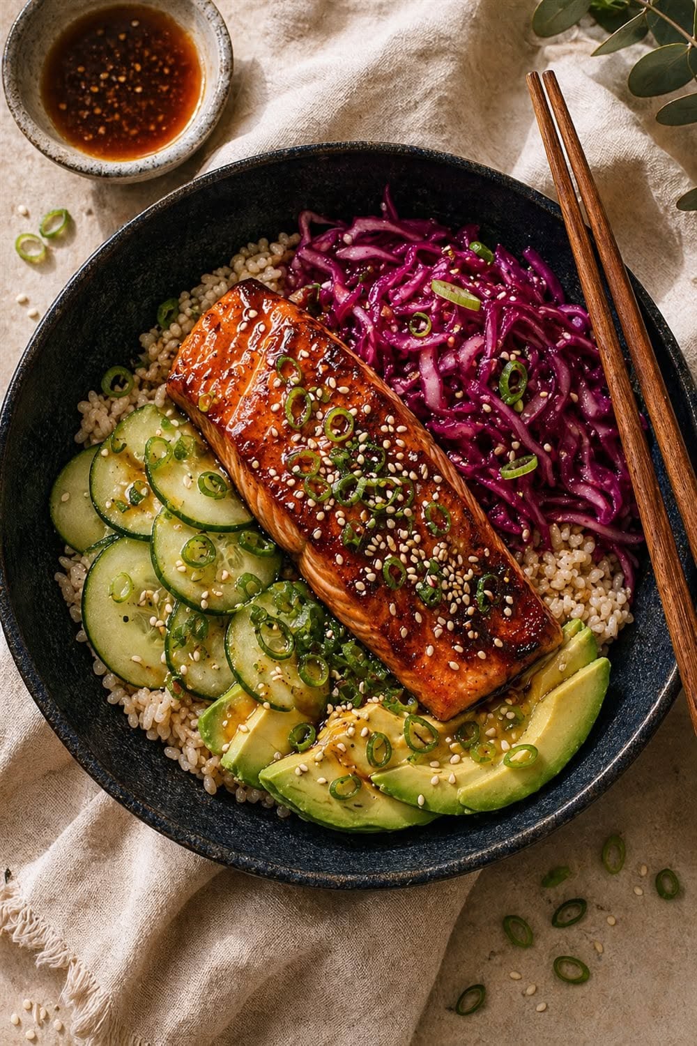 Miso-Glazed Salmon with Sesame-Soy Rice Bowl