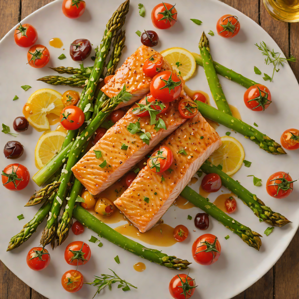 Honey-Dijon Glazed Salmon with Roasted Asparagus and Cherry Tomatoes