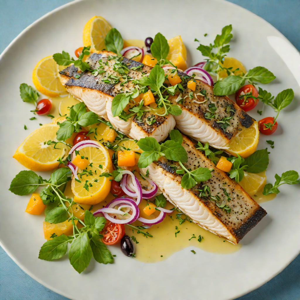 Pan-Seared Sea Bass with Citrus Olive Oil and Summer Herb Salad