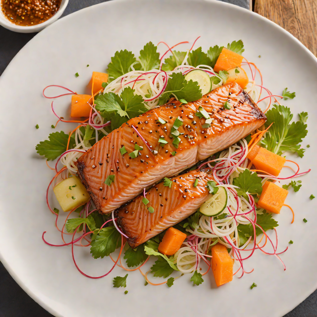 Soy-Glazed Salmon with Pickled Daikon and Carrot Salad