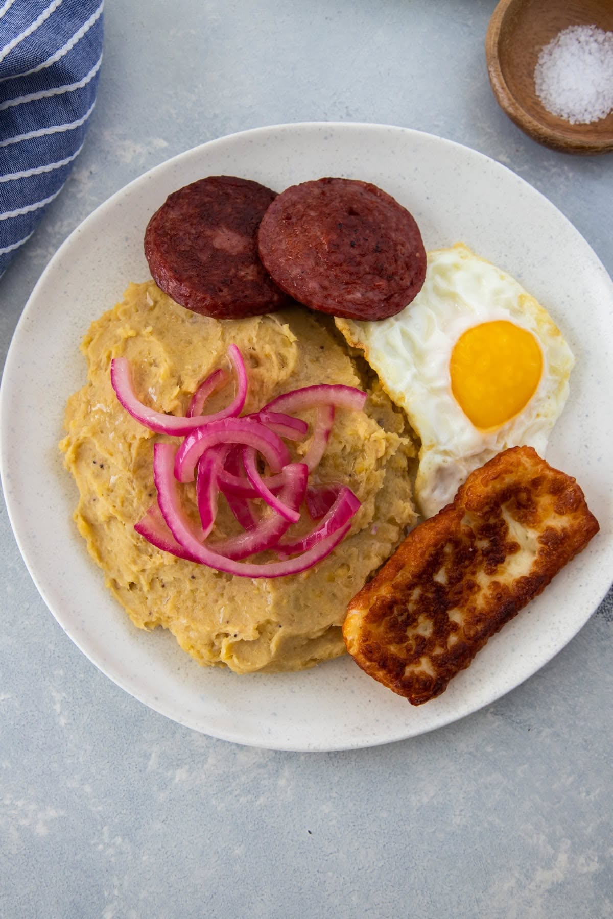 Dominican-Style Mangú with Sautéed Red Onions and Fried Cheese