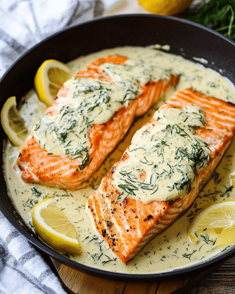 Pan-Seared Salmon with Dill and Mustard Cream Sauce