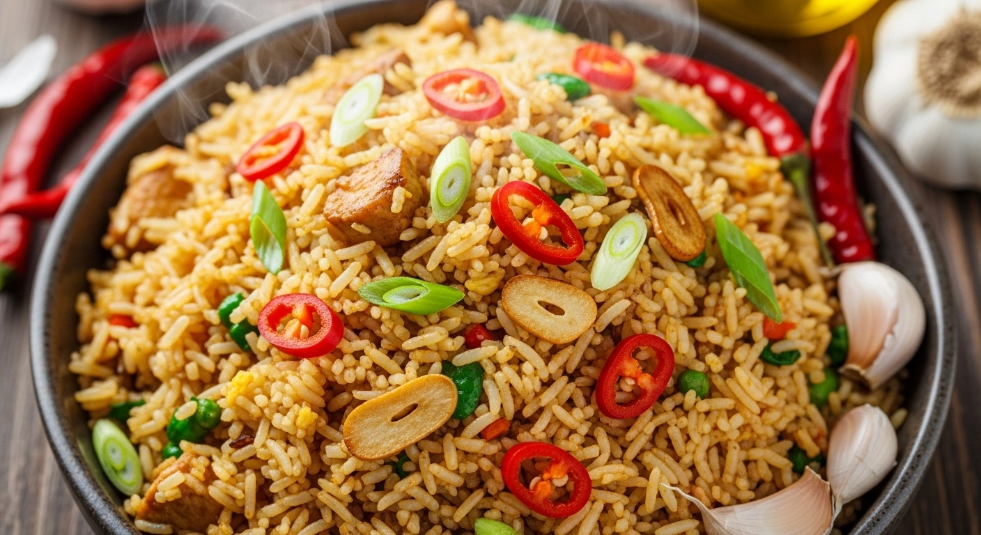 Stir-Fried Rice with Kashmiri Chilli and Mixed Vegetables