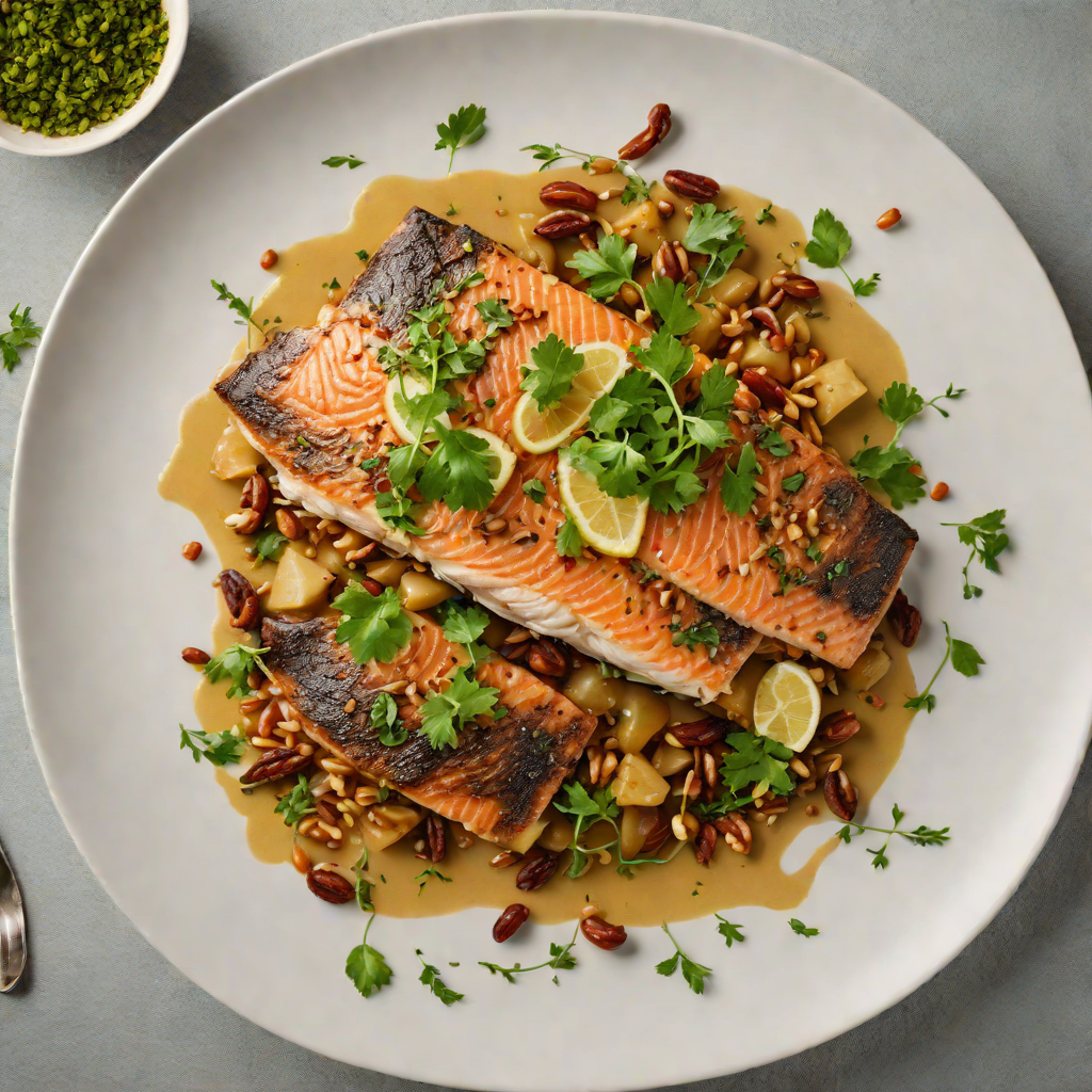 Braised Trout with Kashmiri Walnut and Herb Sauce