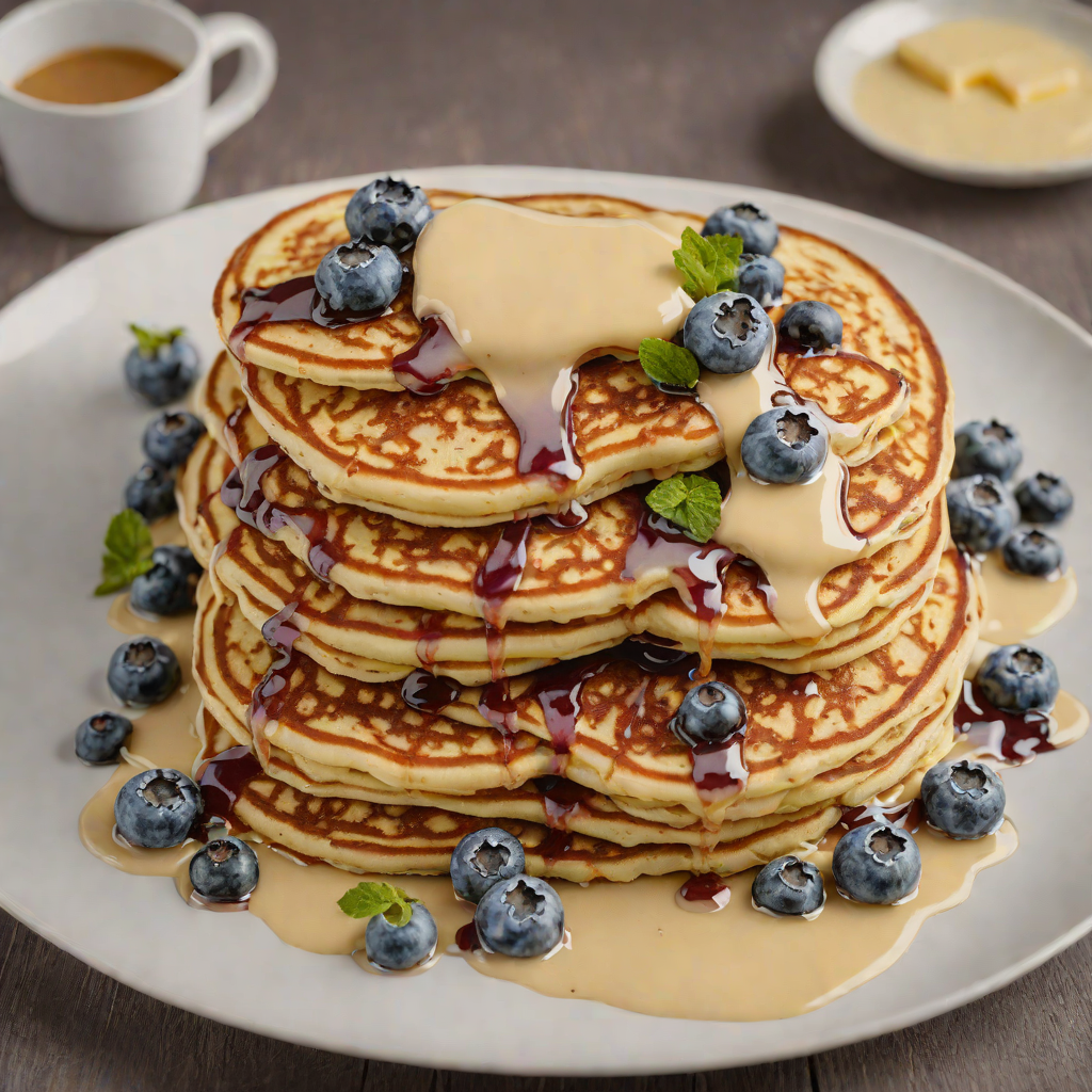 Blueberry Vanilla Pancakes with Maple Butter Drizzle