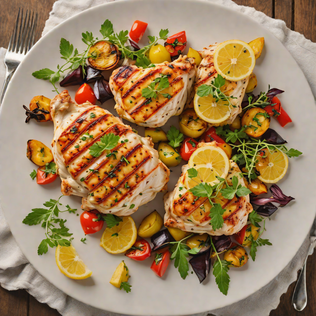 Grilled Lemon-Oregano Chicken with Roasted Vegetables