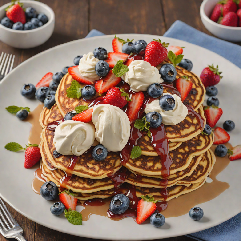 Blueberry and Strawberry Pancakes with Maple Whipped Cream