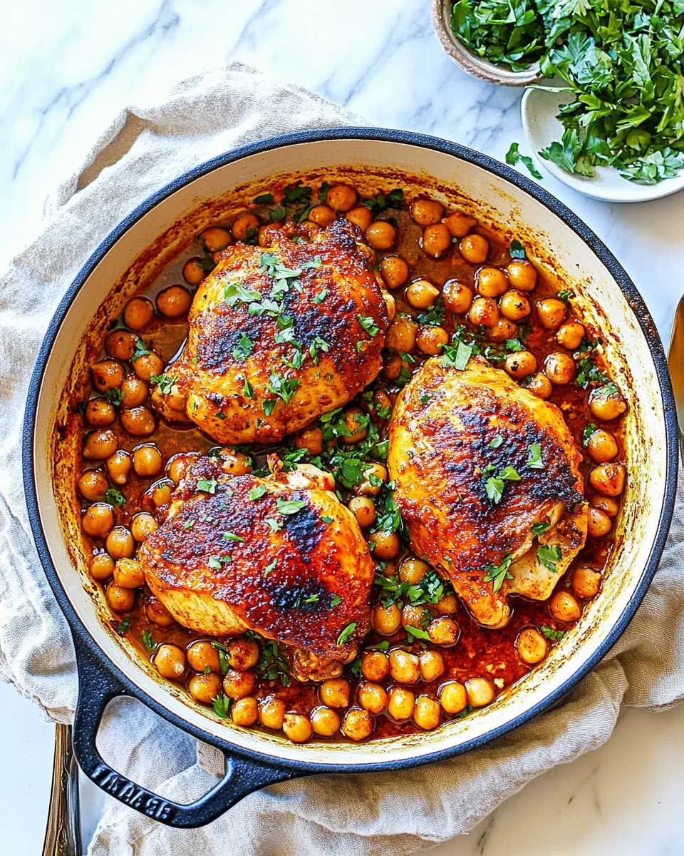 Pan-Seared Chicken with Harissa-Spiced Chickpeas