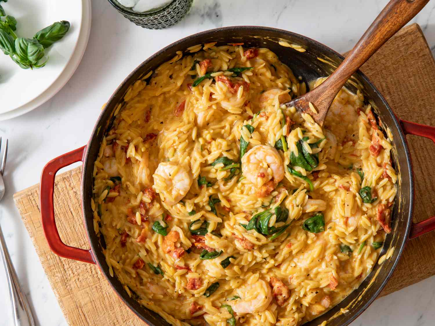 One-Pot Creamy Butternut Squash Orzo with Prawns