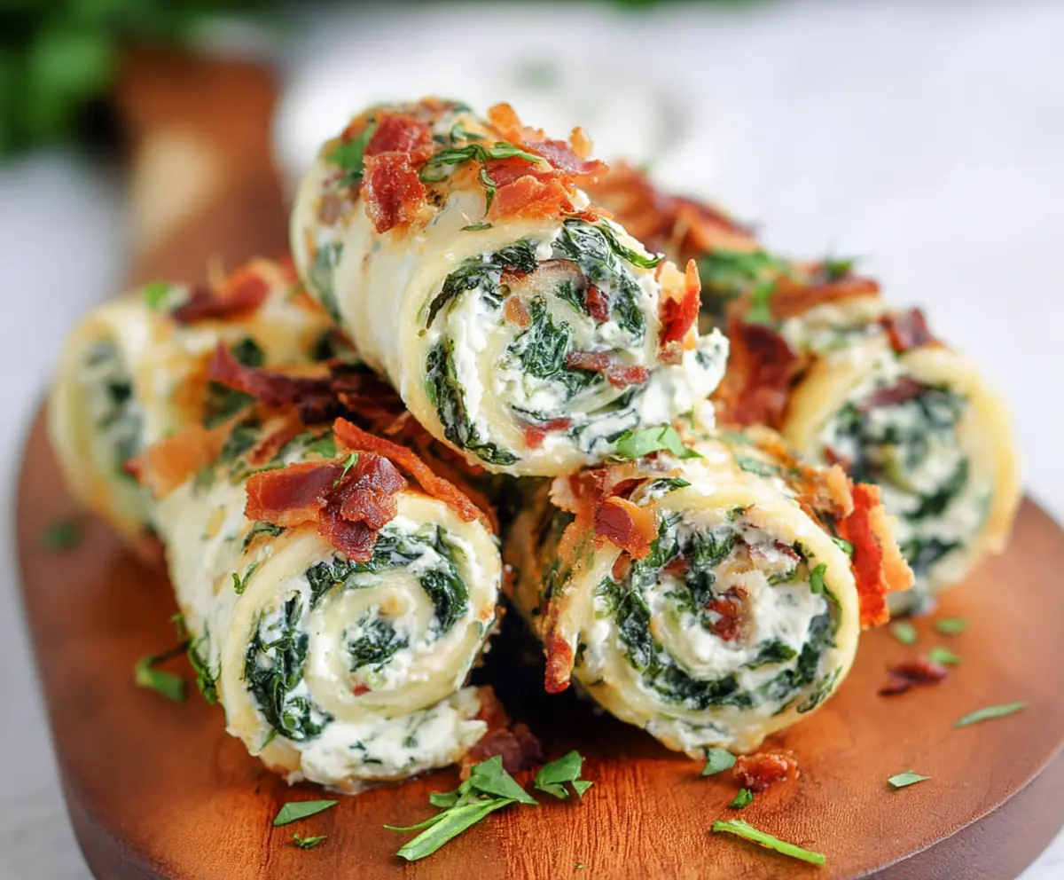 Bacon and Cheese Egg Roll-Ups with Spinach