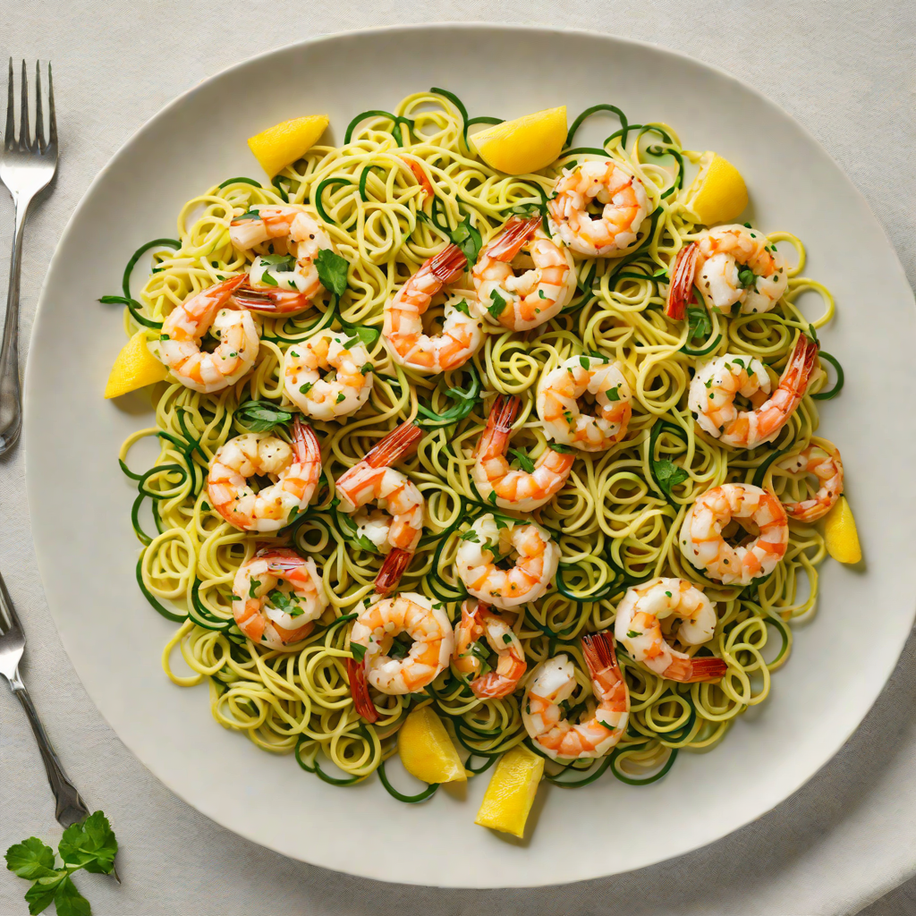 Sautéed Shrimp with Garlic and Zucchini Noodles in Lemon Herb Sauce