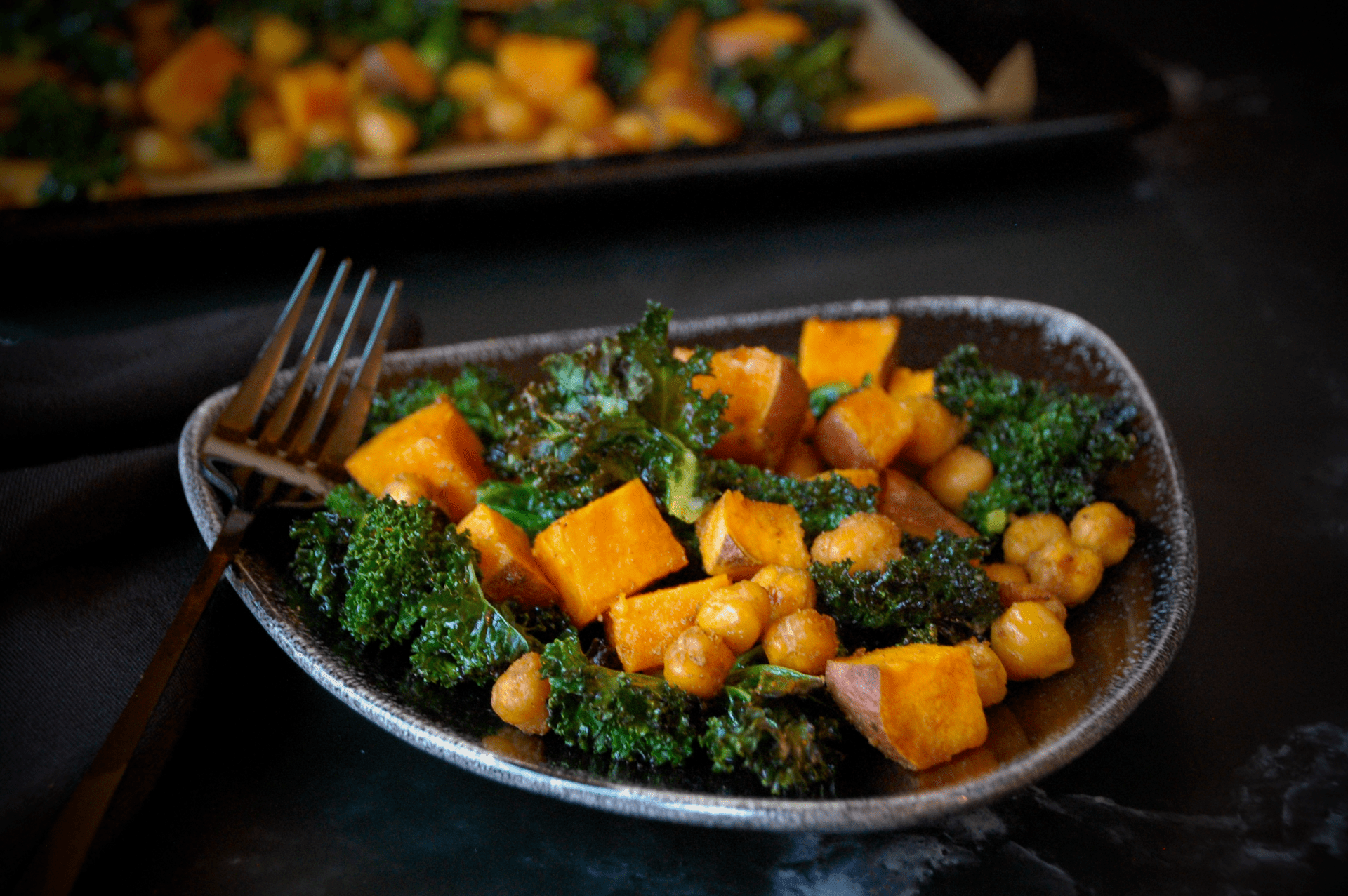 Crispy Rosemary Chickpea & Sweet Potato Sheet Pan