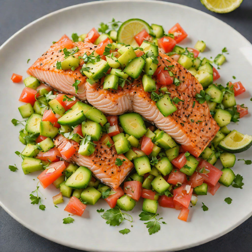 Sautéed Salmon with Avocado-Tomato Cucumber Salsa