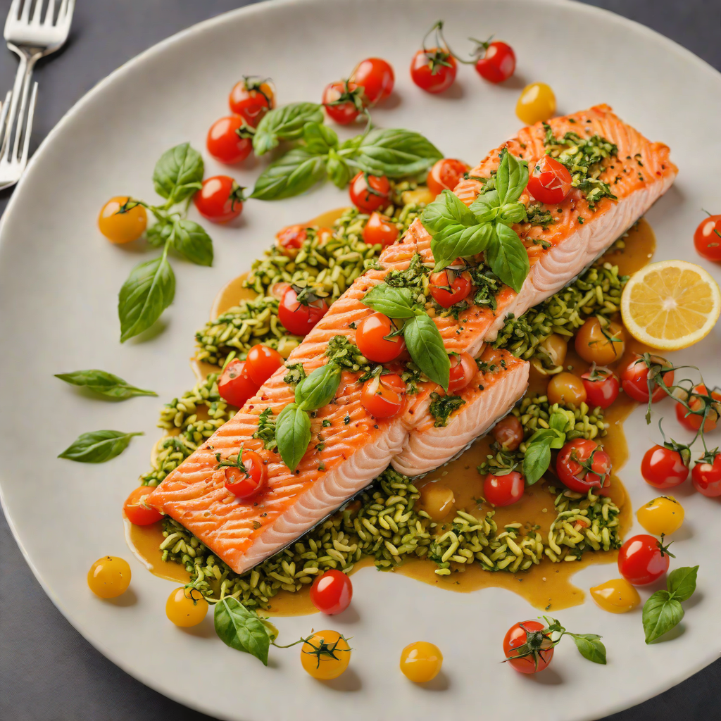 Pan-Seared Salmon with Basil Pesto and Cherry Tomatoes