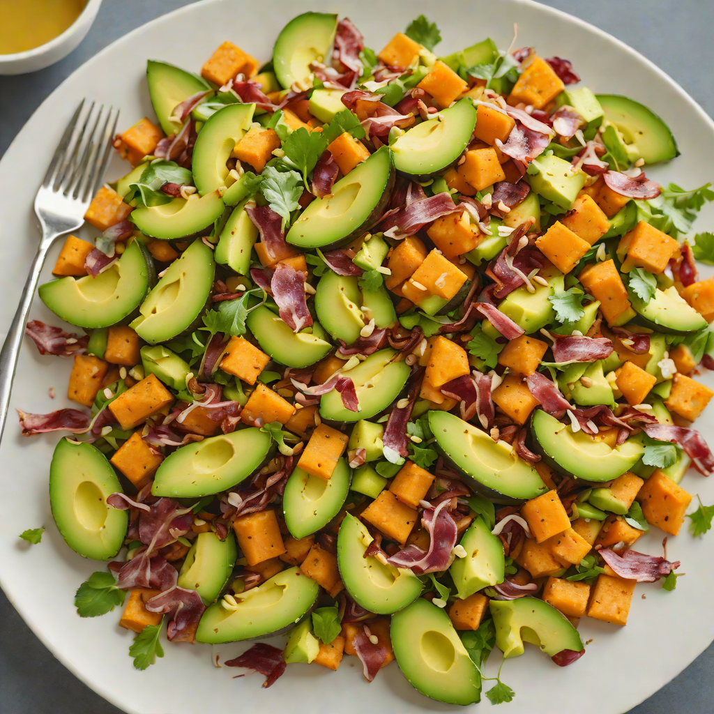 Avocado and Bacon Sweet Potato Salad with Mustard Vinaigrette