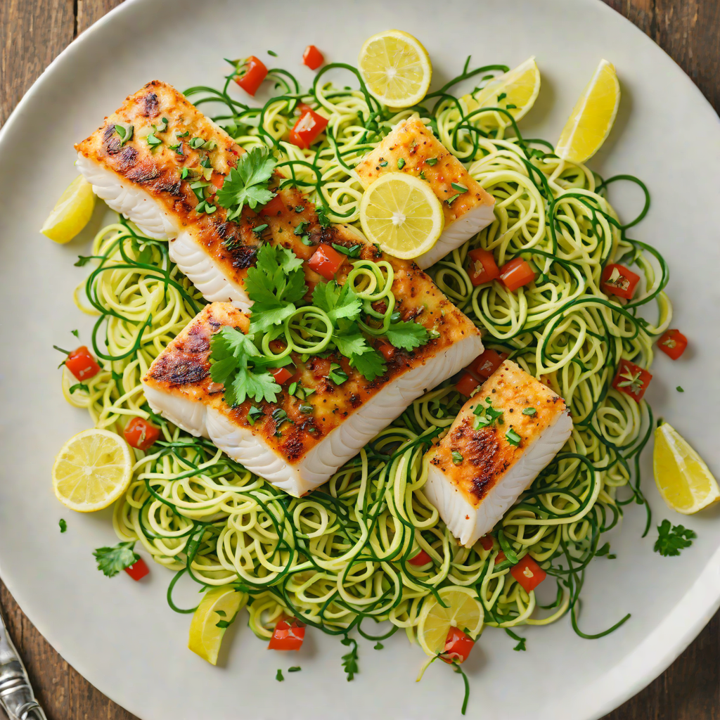Baked Cod with Lemon-Cilantro Salsa and Zucchini Noodles