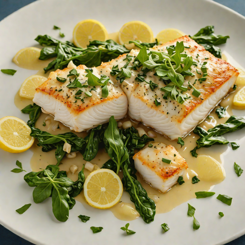 Baked Cod with Lemon-Caper Sauce and Garlic Spinach