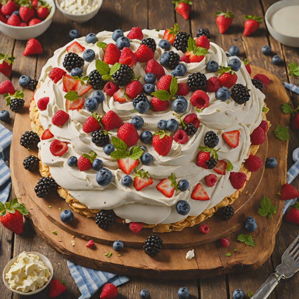 Triple Berry Pavlova with Whipped Cream