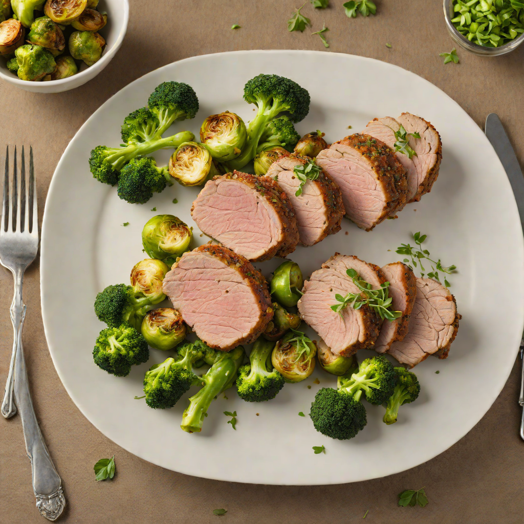 Baked Herb-Crusted Pork Tenderloin with Garlic Brussels Sprouts