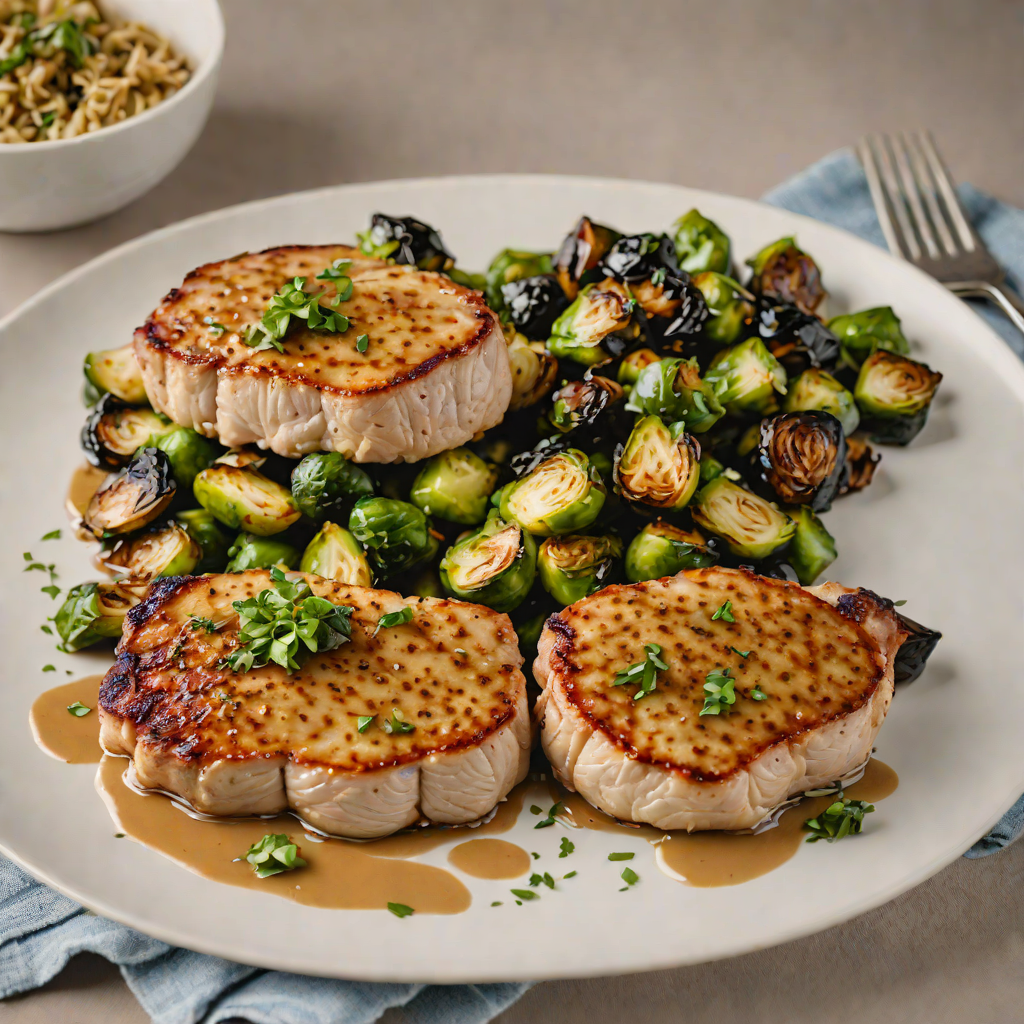 Pan-Seared Pork Chops with Maple-Dijon Glaze and Roasted Brussels Sprouts