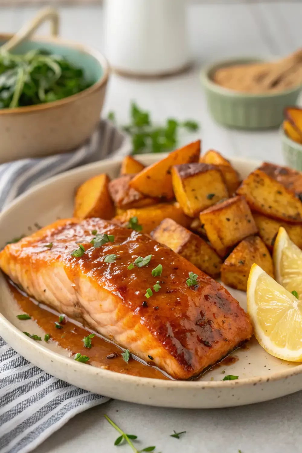 Maple-Glazed Salmon with Roasted Sweet Potato Fries