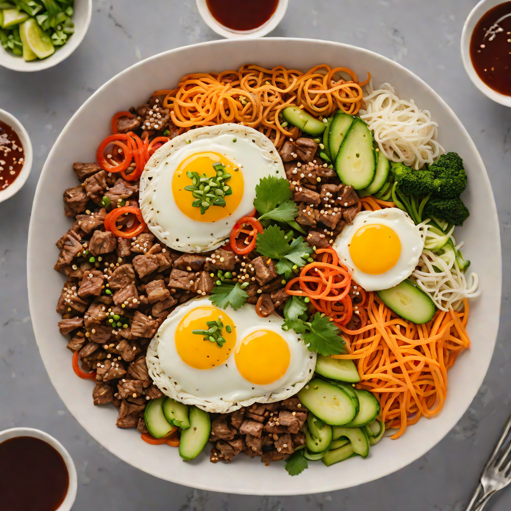 Stir-Fried Korean Beef Bibimbap Bowl with Gochujang Sauce