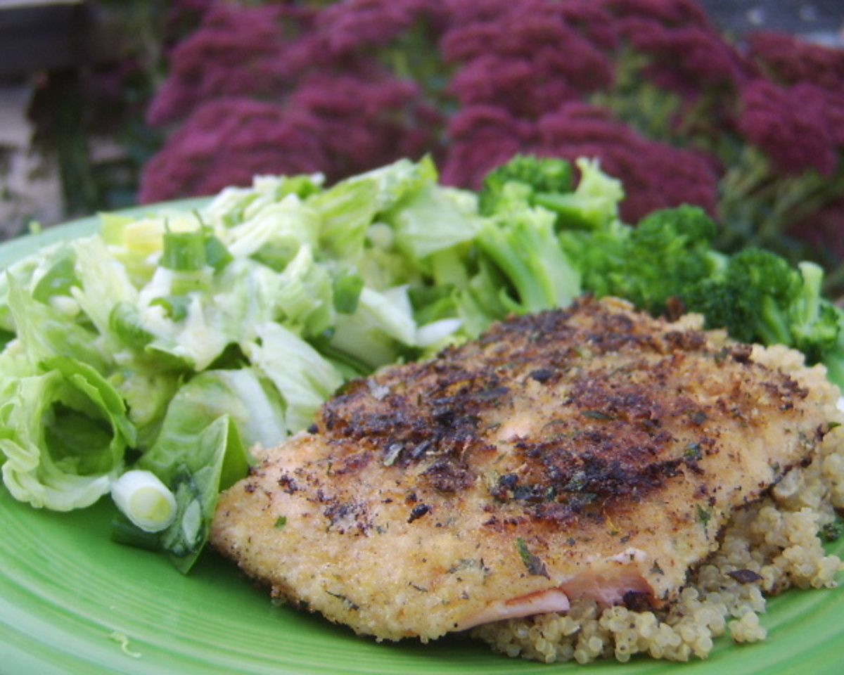 Herb-Crusted Salmon with Rainbow Vegetables
