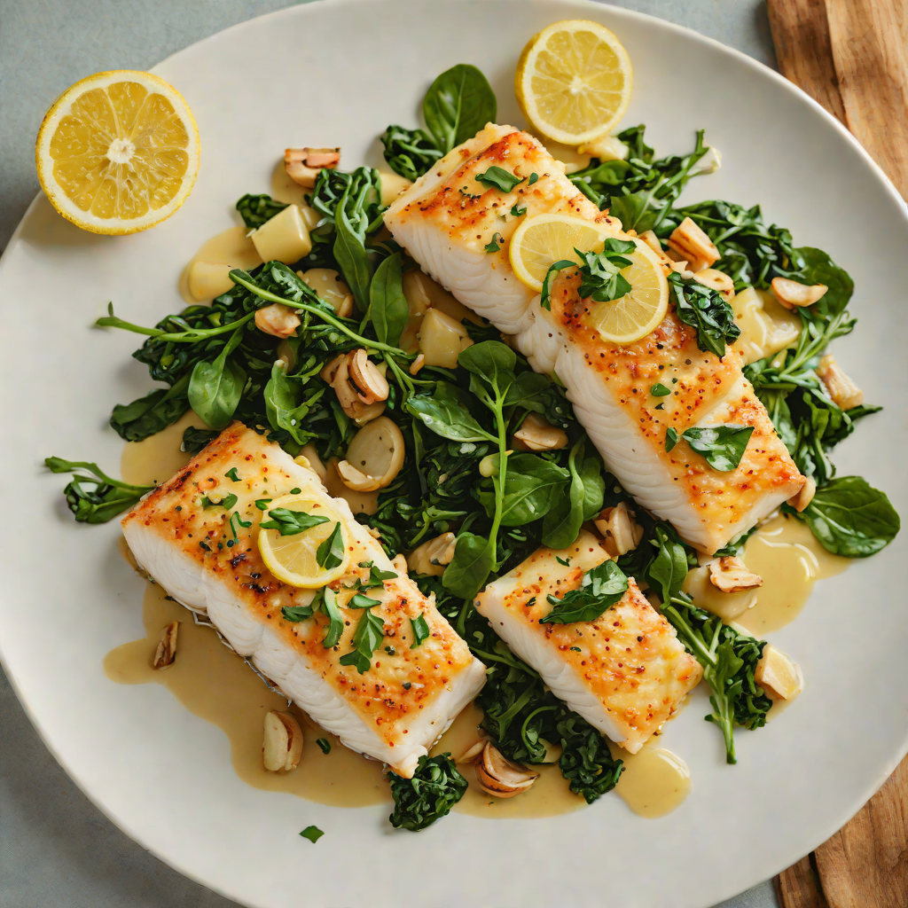 Pan-Seared Lemon Garlic Cod with Wilted Spinach