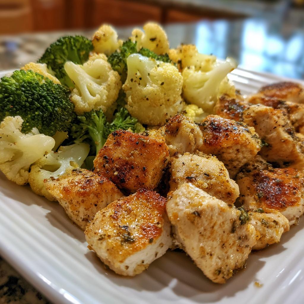 Lemon-Garlic Chicken with Steamed Broccoli & Cauliflower