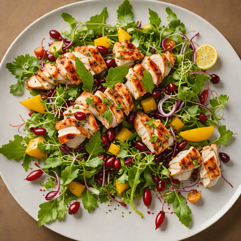 Bush Tucker Salad with Quandong, Wattleseed Vinaigrette, and Grilled Chicken