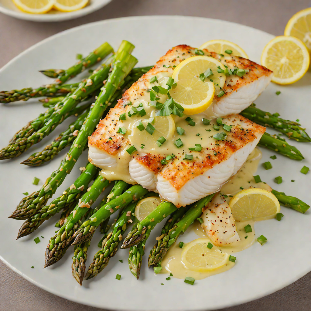 Pan-Fried Cod with Lemon Caper Sauce and Garlic Asparagus