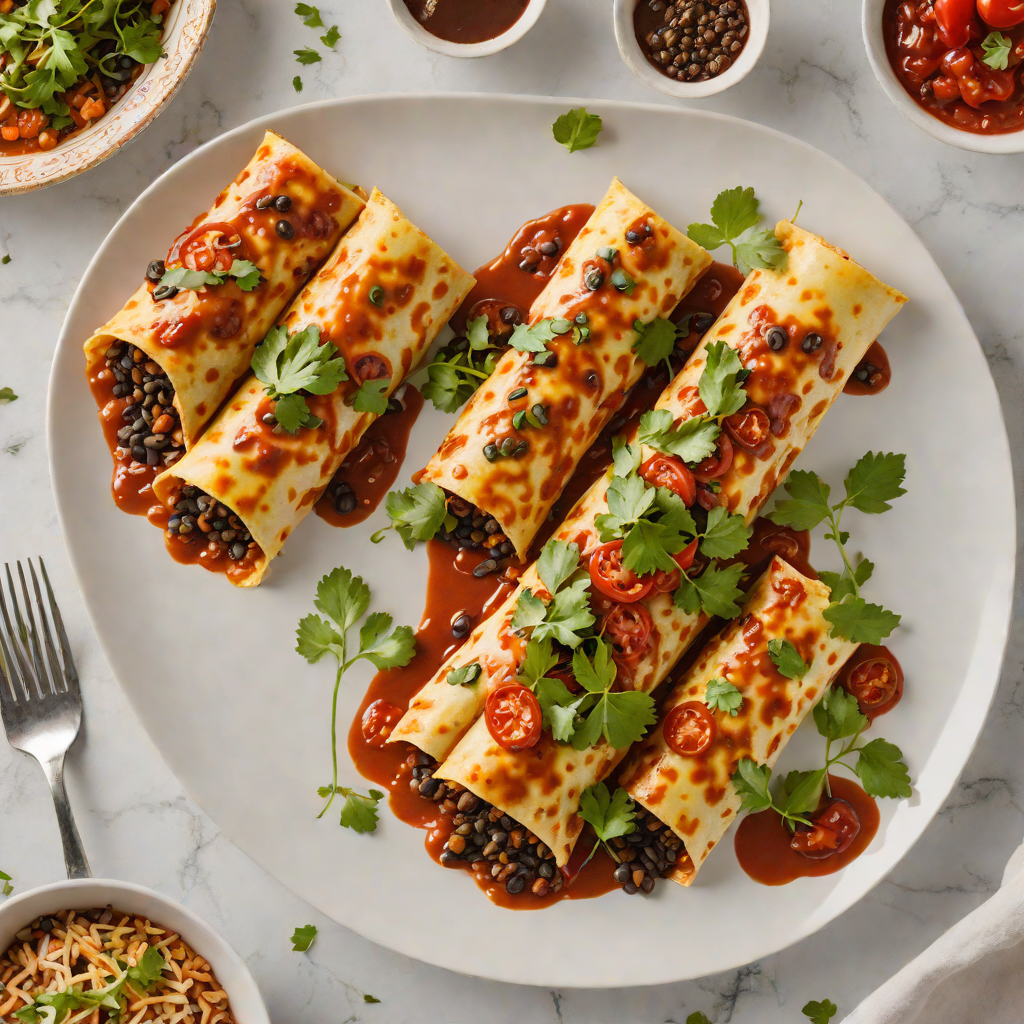 Spiced Poblano and Black Bean Enchiladas with Roasted Tomato Sauce