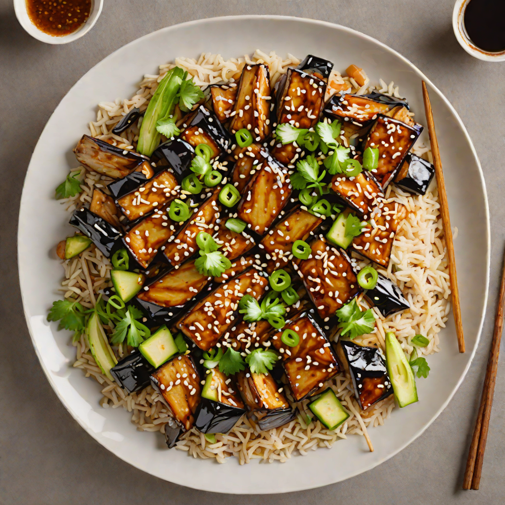 Sticky Miso-Glazed Eggplant Donburi with Scallions