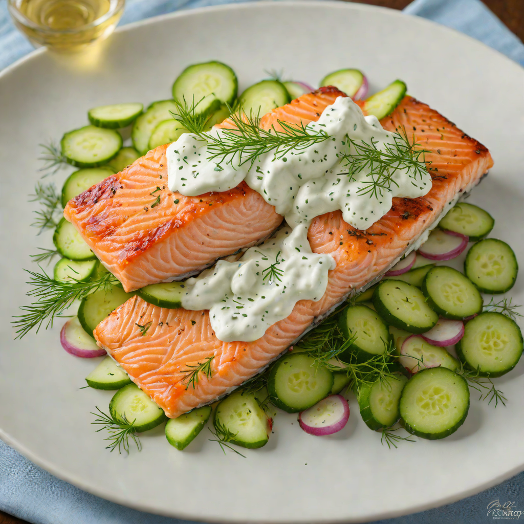 Pan-Seared Salmon with Dill Yogurt and Cucumber Salad