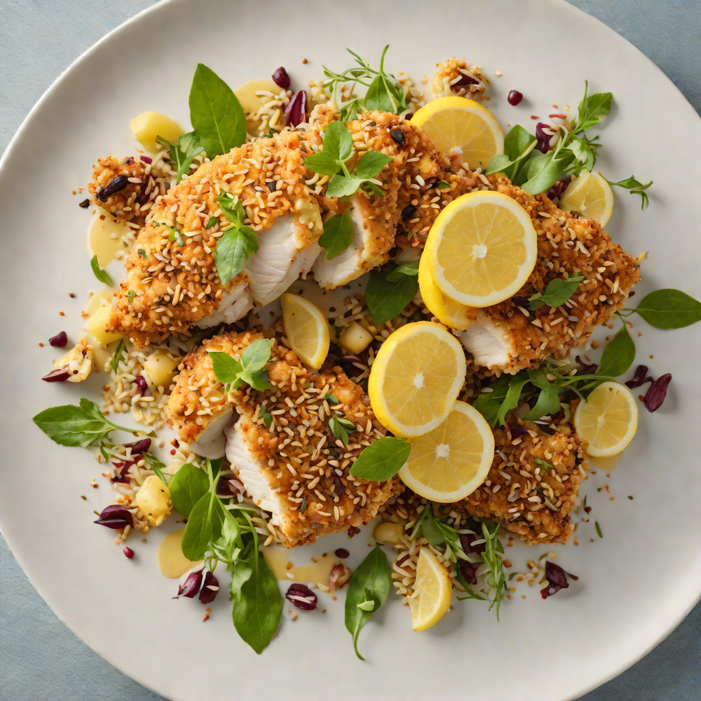 Macadamia-Crusted Chicken with Wattleseed and Lemon Dressing
