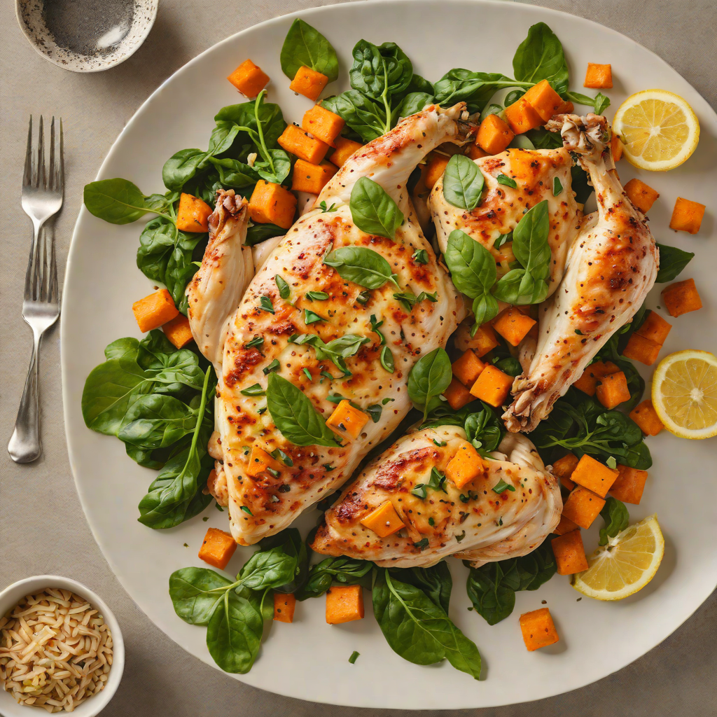 Roasted Lemon-Garlic Chicken with Sweet Potato and Spinach