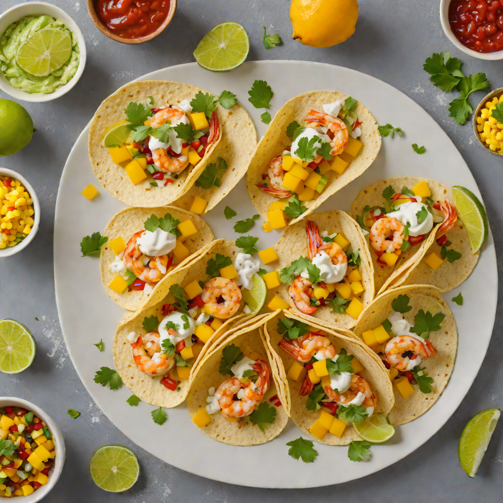 Sautéed Shrimp Tacos with Mango Salsa and Lime Crema