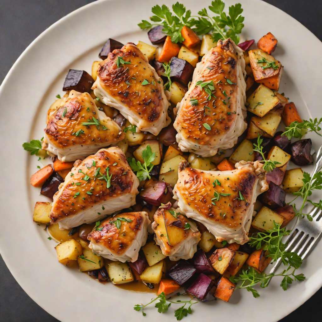 Pan-Roasted Chicken Thighs with Garlic and Roasted Root Vegetables