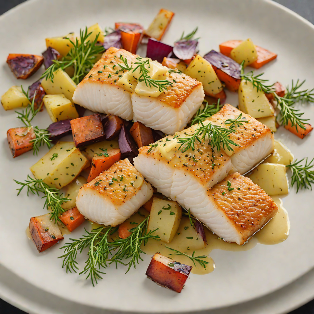 Pan-Seared Cod with Herb Butter and Roasted Root Vegetables