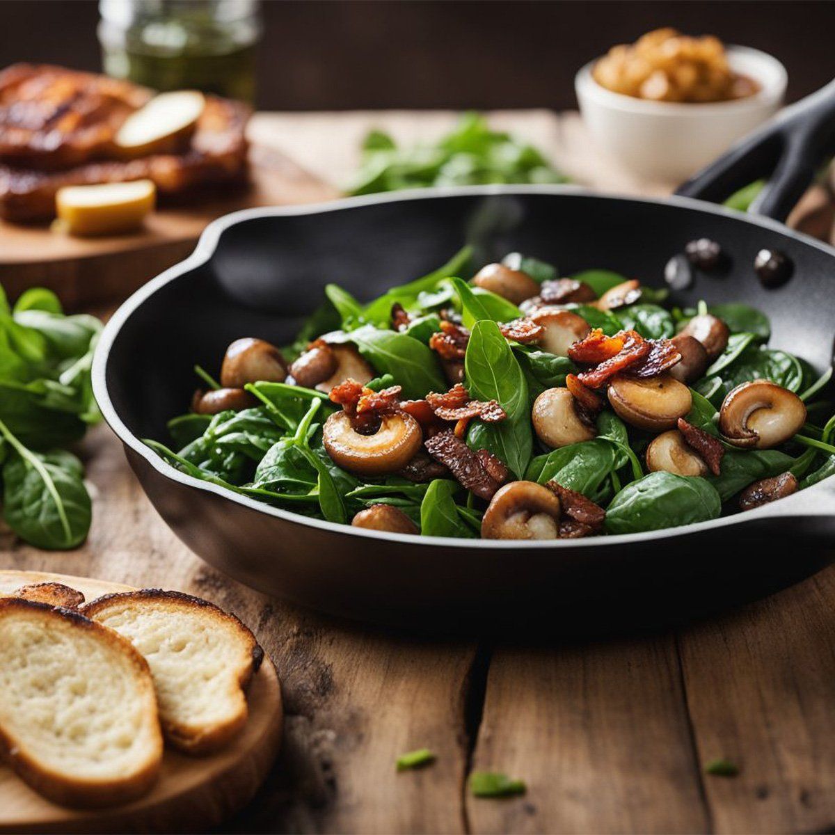Sautéed Spinach and Mushroom Salad with Warm Balsamic Vinaigrette