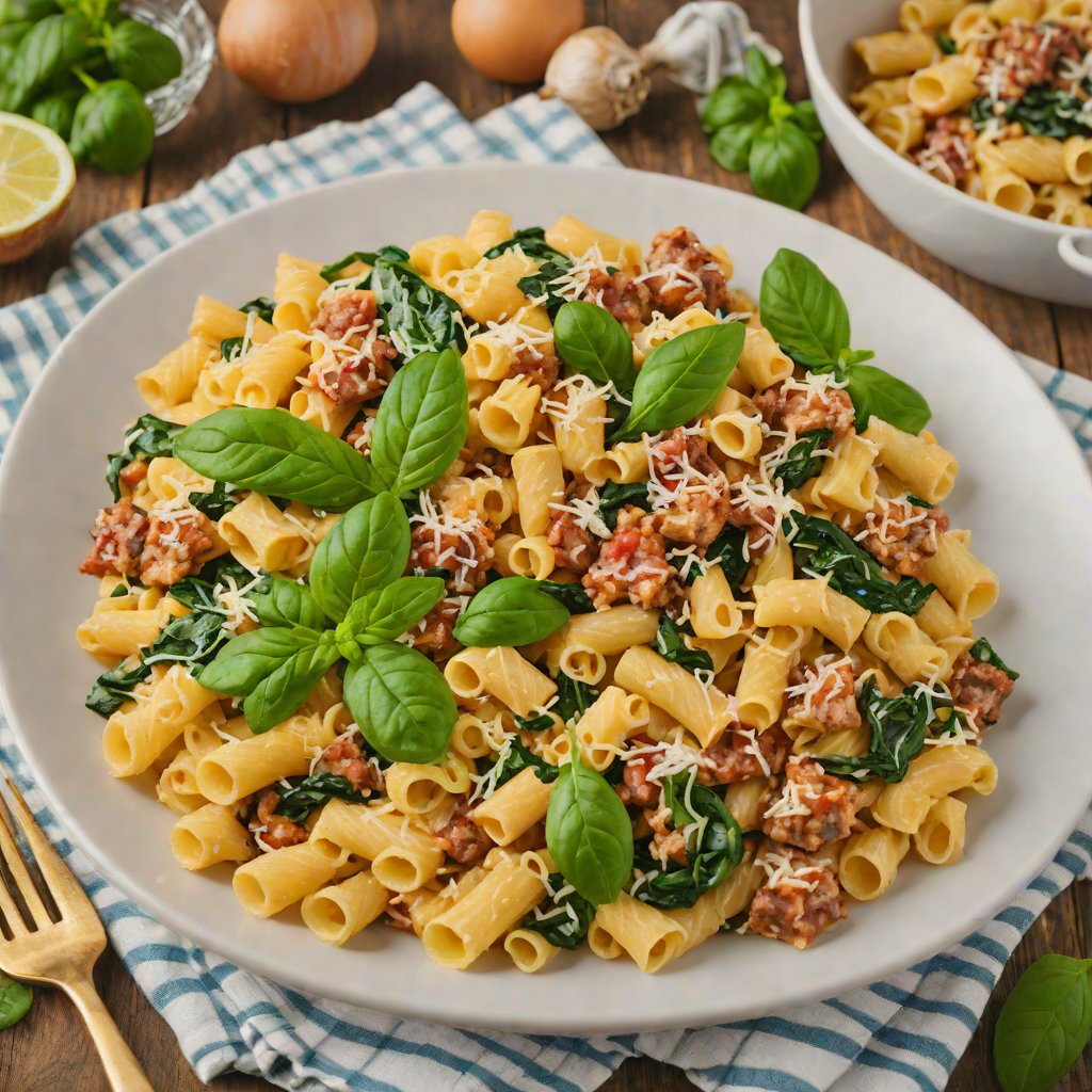 One-Pot Cheesy Sausage and Spinach Pasta Bake