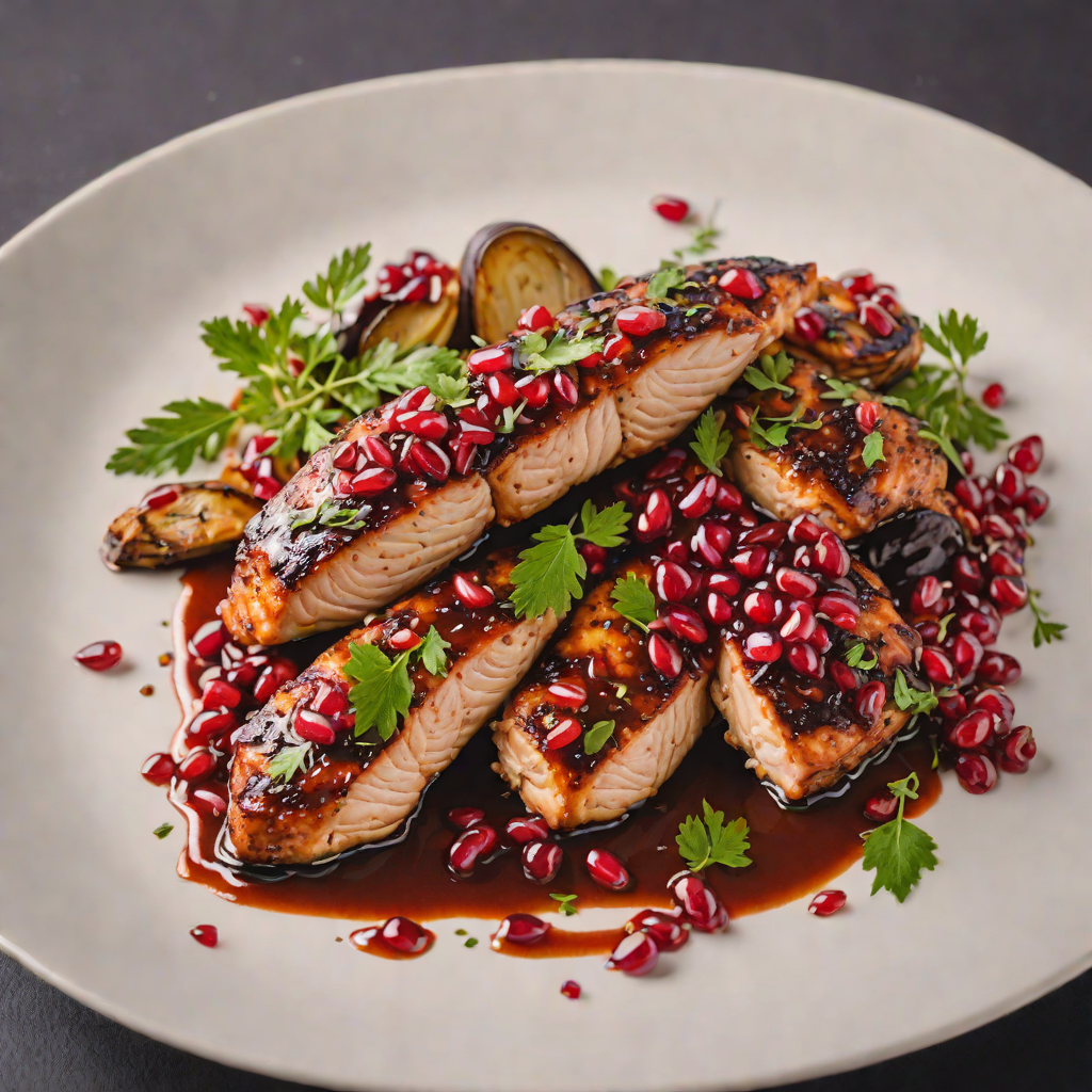 Pan-Seared Sumac Chicken with Roasted Eggplant and Pomegranate Glaze