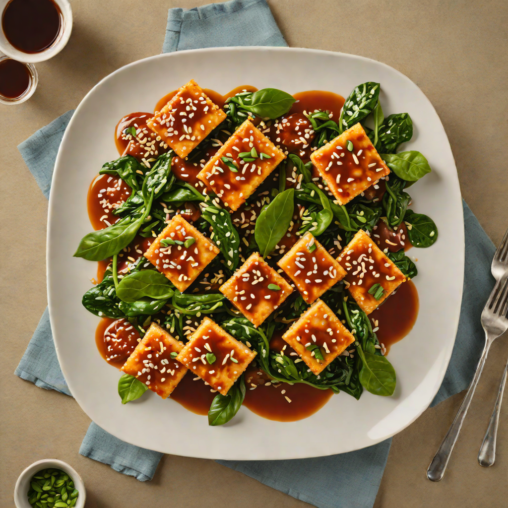 Pan-Seared Korean Gochujang Tofu with Sesame Spinach