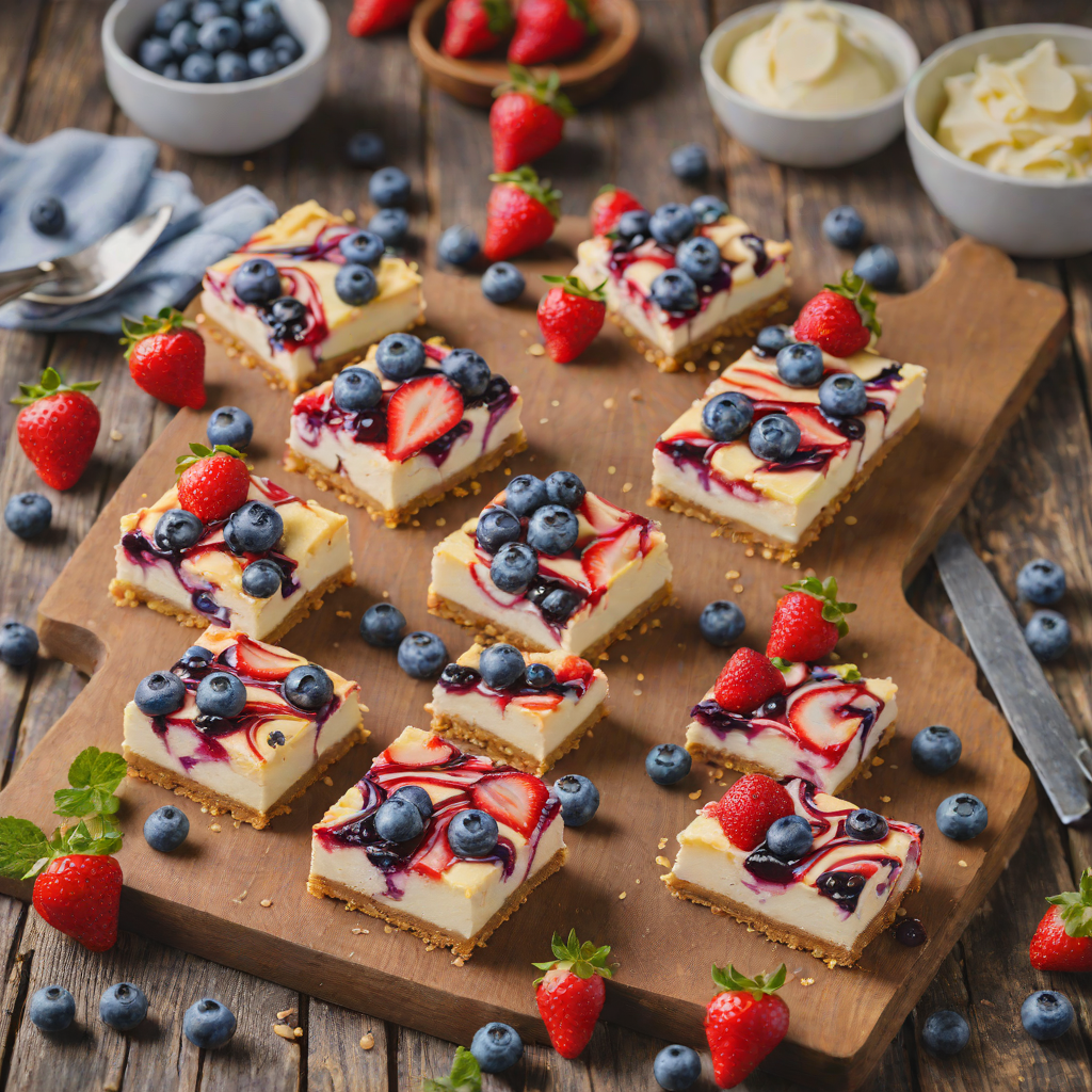 Blueberry and Strawberry Swirled Cheesecake Bars