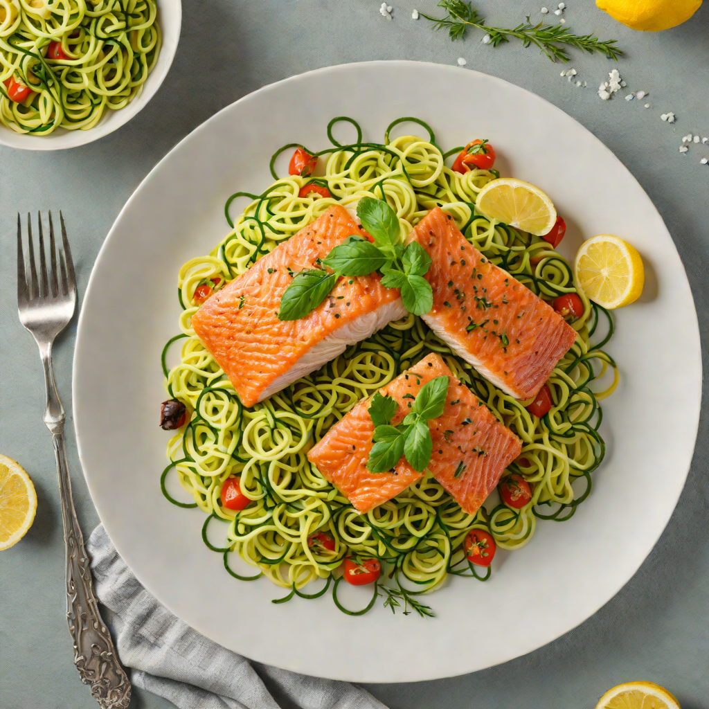Pan-Roasted Salmon with Zucchini Noodles and Lemon-Dill Vinaigrette