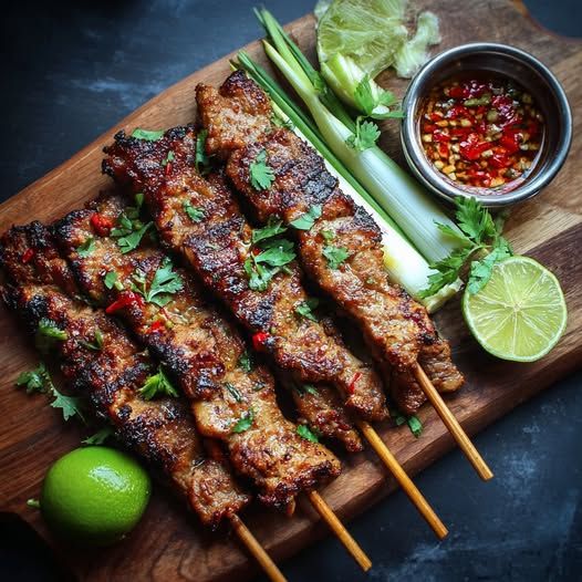 Grilled Citrus-Marinated Pork Skewers with Garlic and Cilantro