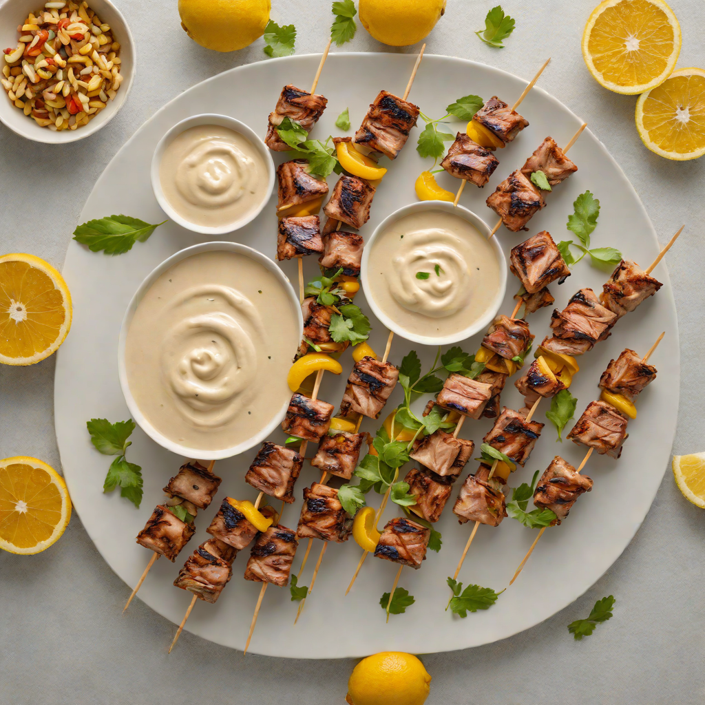 Grilled Citrus-Marinated Pork Skewers with Spiced Yogurt Dip